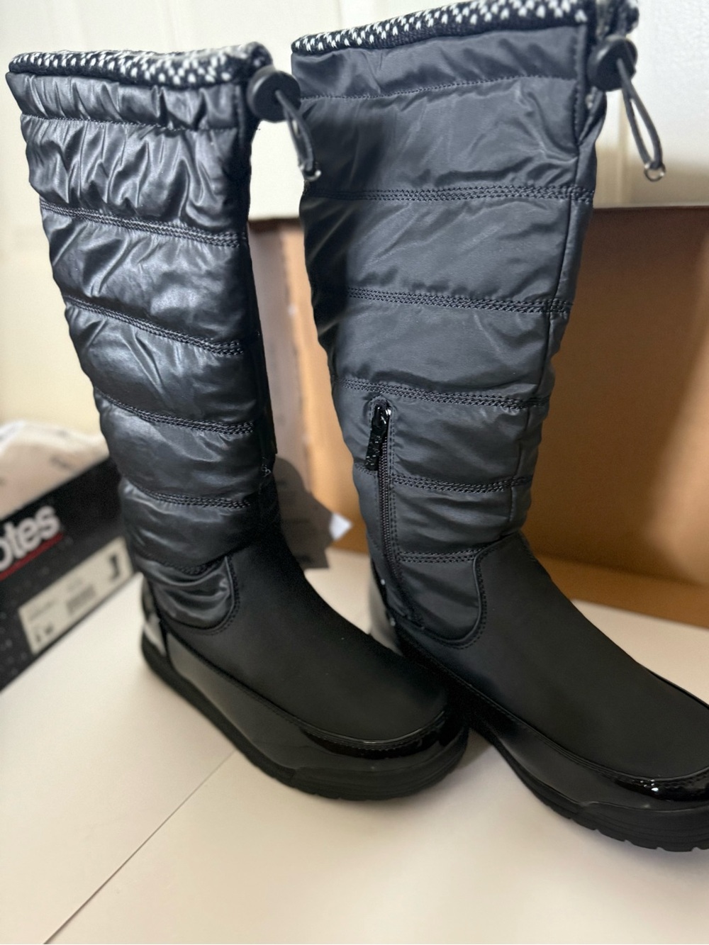 totes Black Quilted Tall Winter Rain Boots